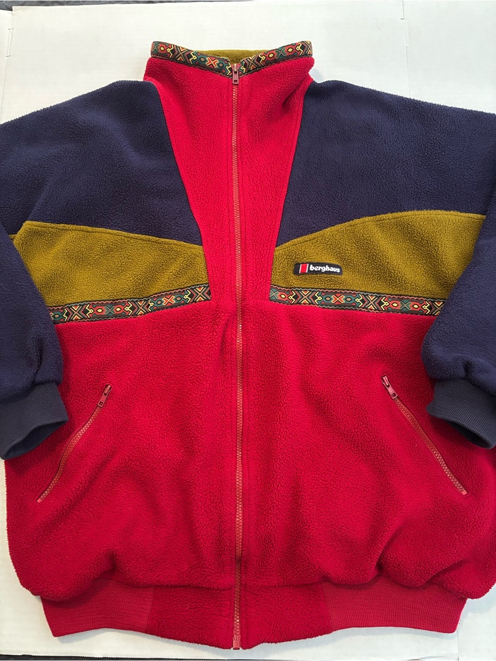 Berghaus Red, Navy & Olive Colorblock Fleece Jacket XL